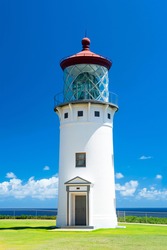 A beautiful view of the Daniel Inouye Kilauea Point lighthouse on the Hawaiian island of Kauai