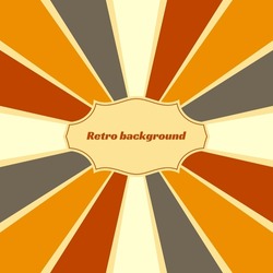 Old vintage retro background with sunbeams. Vector illustration with beige, orange, brown, gray, yellow  radial lines and retro banner. 