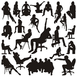 Set of sitting people silhouettes. Vector illustration.