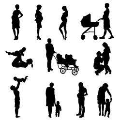 Silhouette of Pregnant Woman and Moms With Children - Vector Image