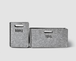 Handcrafted gray felt boxes for storing books and toys