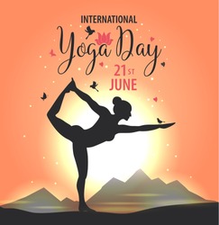 World Yoga Day vector illustration, sunset background