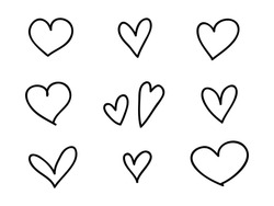 isolated set of coloring childish hand drawn heart symbols  line art vector design