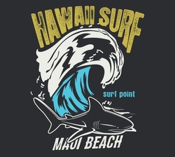 shark illustration for surf printed t shirts