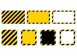 Yellow and black caution tape frame. Warning sign stripe border set. Vector illustration of construction ribbon.