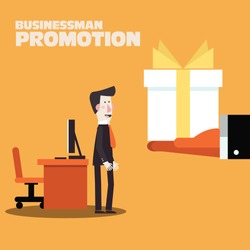 Businessman promotion. Boss giving a reward for employee. Bonus, gift, appreciation and promotion concept. Anniversary concept. Modern vector design flat style