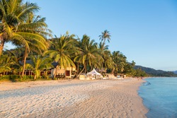 White sand beach in Koh Chang, a popular island on the gulf of Thailand in Thailand.