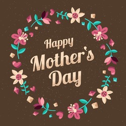 Happy mothers day round frame with flowers. hand drawn vector illustration