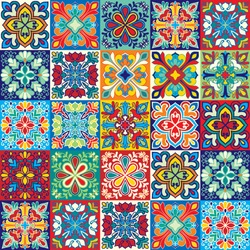Seamless vector tile pattern. Colorful lisbon, mediterranean floral ornament pattern. Square flower mosaic. Arabic, Turkish, Pakistan, Moroccan, Portuguese motifs vector