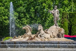 Fountain of Neptune (Fuente de Neptuno) one of the most famous landmark of Madrid, Spain