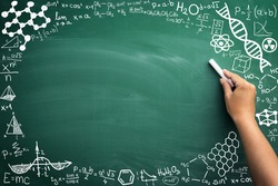 math formulas on a blackboard with copy space