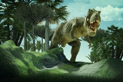 3D  rendering  scene of the giant dinosaur destroy the park
