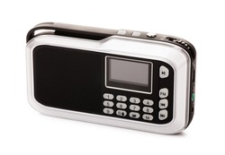 Modern black radio receiver isolated on a white background 