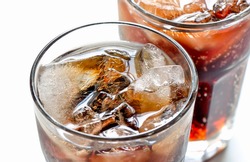 Iced diet cola without sugar in two glasses 