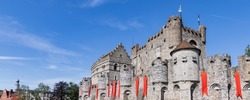 Medieval castle Gravensteen in Ghent port city in northwest Belgium during a sunny day