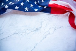 Antique America flag waving pattern background in red blue color concept for USA 4th july independence day, symbol of patriot freedom on white marble. Glory pride in memorial day of liberty