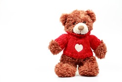 Teddy Bear on Isolate background. bow cute art nice love floor baby play child one joy doll studio toy object animal concept romantic retro worry young give apologize forgiveness plush single babe old