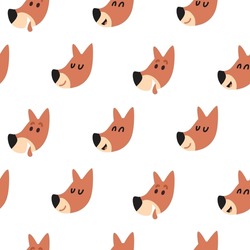 Vector colorful baby pattern with different cartoon dog heads for children, kids