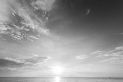 Beautiful sunset over sea of Thailand. Black and white photo.