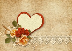 Vintage background with roses and heart.Valentines card.