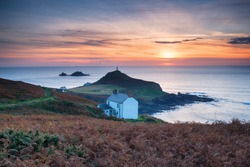 Sunset over Cape Cornwall near Land's End on the Cornish coast