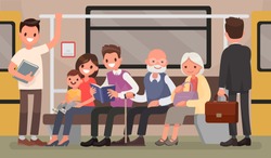 Passengers of the underground. People and public transport. Vector illustration in a flat style