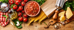Italian food ingredients for Spaghetti Bolognese