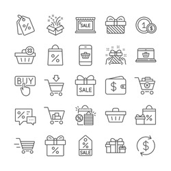 Shopping wallet line icons. Present, Gift box and Sale offer signs. Shopping cart, Delivery gift and Tags symbols. Speech bubble, Discount, sale and wallet. Online buying. Surprise present. Vector