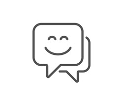 Smile face line icon. Happy emoticon chat sign. Speech bubble symbol. Quality design element. Linear style smile face icon. Editable stroke. Vector