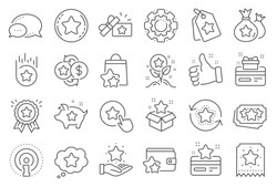 Loyalty program line icons. Bonus card, Redeem gift and discount coupon signs. Lottery ticket, Earn reward and winner gift icons. Shopping bag, loyalty card and lottery present. Line signs set. Vector