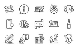 Business icons set. Included icon as Loan house, Health skin, Beer bottle signs. Smartphone recovery, Online documentation, Target path symbols. Copyright laptop, Brand contract, Timer. Vector