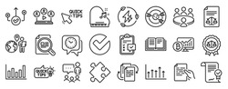 Set of Education icons, such as Meeting, Column chart, Justice scales icons. Legal documents, Green electricity, Correct way signs. Video conference, Outsource work, Approved agreement. Vector