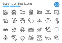 Certificate, Startup and Puzzle line icons. Collection of Brush, Messenger, New mail icons. Check article, Stress grows, Fake review web elements. Messages, Employees messenger, Quick tips. Vector