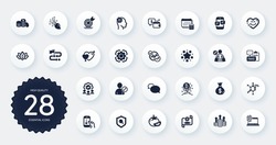 Set of Business icons, such as Brush, Phone messages and Tomato flat icons. Teamwork, Scroll down, Money bag web elements. Engineering, Banking money, Chemical formula signs. Target goal. Vector
