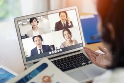Video conference concept. Teleconference. Telemeeting. Webinar. Online seminar. e-Learning.
