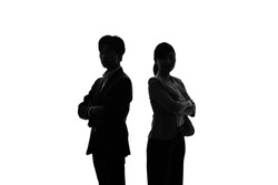 Silhouette of Asian businessman and businesswoman.