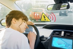 doze prevention apparatus. driver assistance system. car interior and driver.