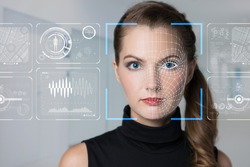 Facial Recognition System concept. Face Recognition. 3D scanning.