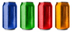Colorful cans on white background