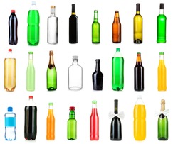Collage of different bottles of liquids