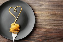 Heart made with pasta on the plate