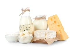 Dairy products on white background