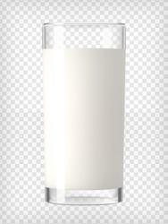 Milk in a glass. Protein rich dairy product. Photo realistic raster illustration.