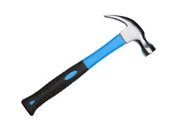 Hammer with blue and black handle isolated on white