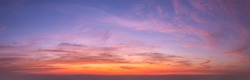 Sky sunset background panorama concept. Skyline top view Evening sunset sky and the morning sunrise In the city Colorful with copy space. Empty beautiful sky panoramic view twilight time of Bangkok