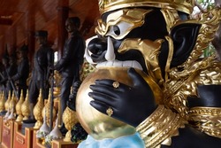 Rahu statue, Rahu and moon, Closeup Rahu Buddhism belief, worshiped statues of Buddhists in Thailand