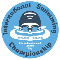Premium logo labels swimmer's head with glasses and cap for swimming on the water surface with waves