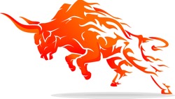 Leaping Bull Rage Fiery Flame Abstract