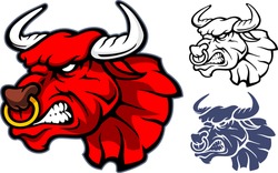 Bull Mascot-Variation of bull head and is furiously red