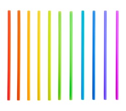 Drinking straw set of rainbow colored plastic tubes isolated over white background